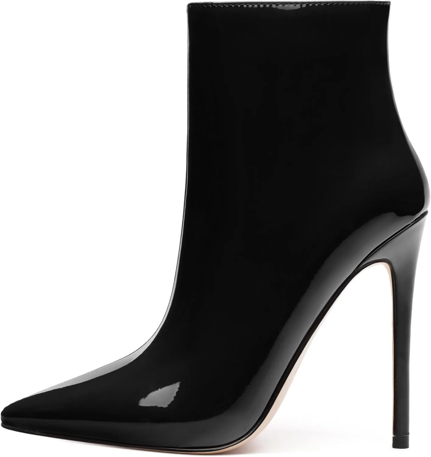 FOGEENA Ankle Boots for Women Pointed Toe Stiletto High Heel Patent Leather Side Zipper 4.7 Inch Short Booties Sexy Wedding Dating Work Fall Shoes