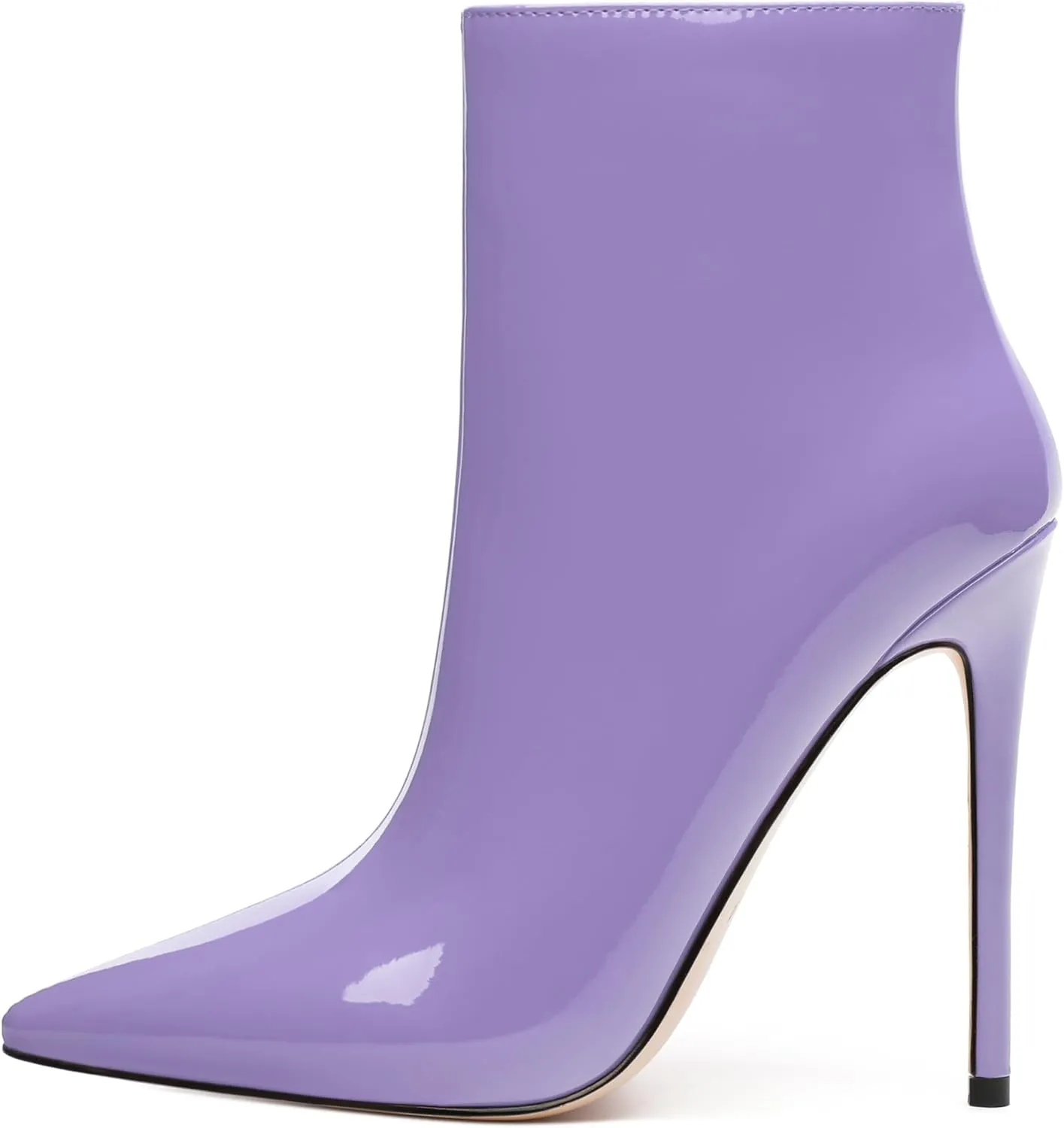 FOGEENA Ankle Boots for Women Pointed Toe Stiletto High Heel Patent Leather Side Zipper 4.7 Inch Short Booties Sexy Wedding Dating Work Fall Shoes