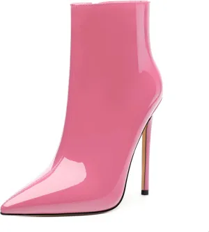 FOGEENA Ankle Boots for Women Pointed Toe Stiletto High Heel Patent Leather Side Zipper 4.7 Inch Short Booties Sexy Wedding Dating Work Fall Shoes