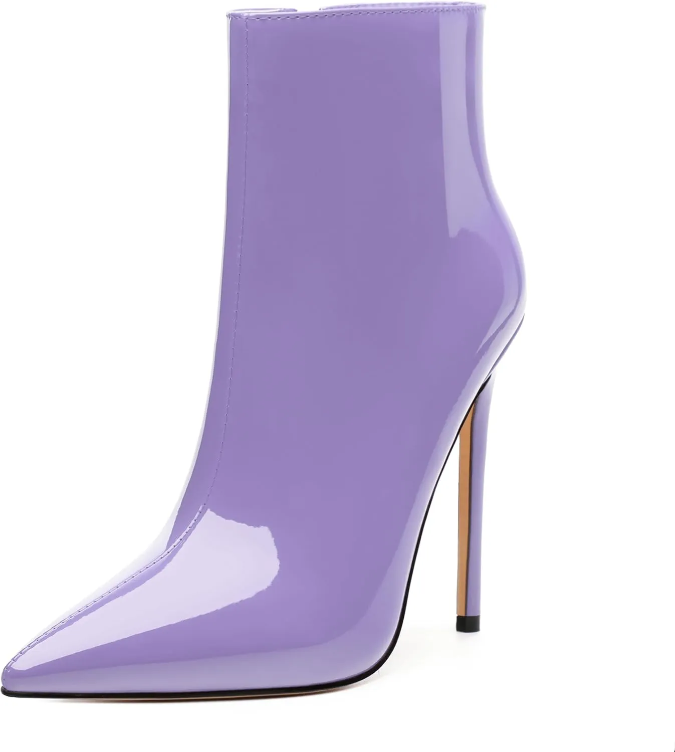 FOGEENA Ankle Boots for Women Pointed Toe Stiletto High Heel Patent Leather Side Zipper 4.7 Inch Short Booties Sexy Wedding Dating Work Fall Shoes