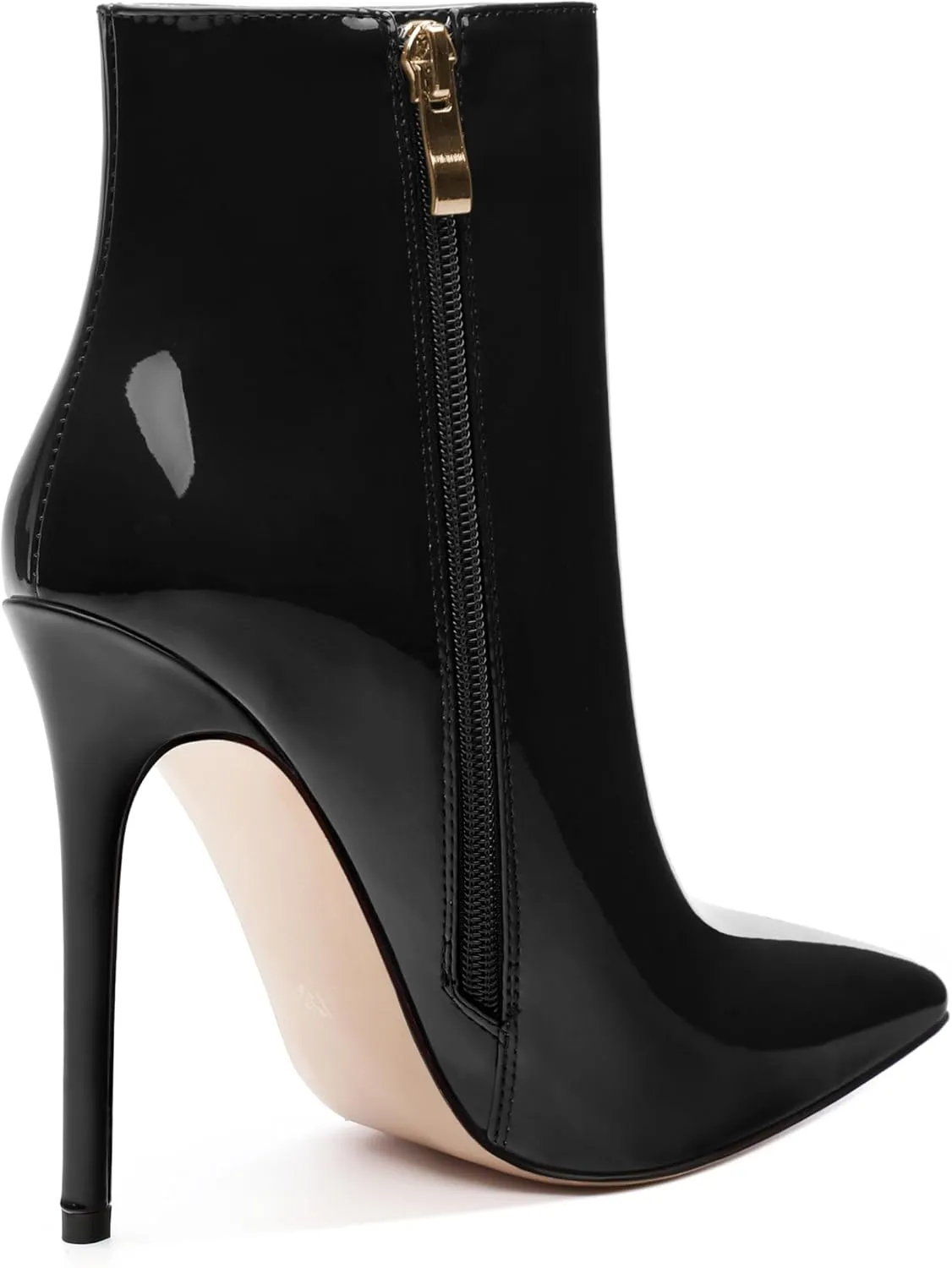 FOGEENA Ankle Boots for Women Pointed Toe Stiletto High Heel Patent Leather Side Zipper 4.7 Inch Short Booties Sexy Wedding Dating Work Fall Shoes