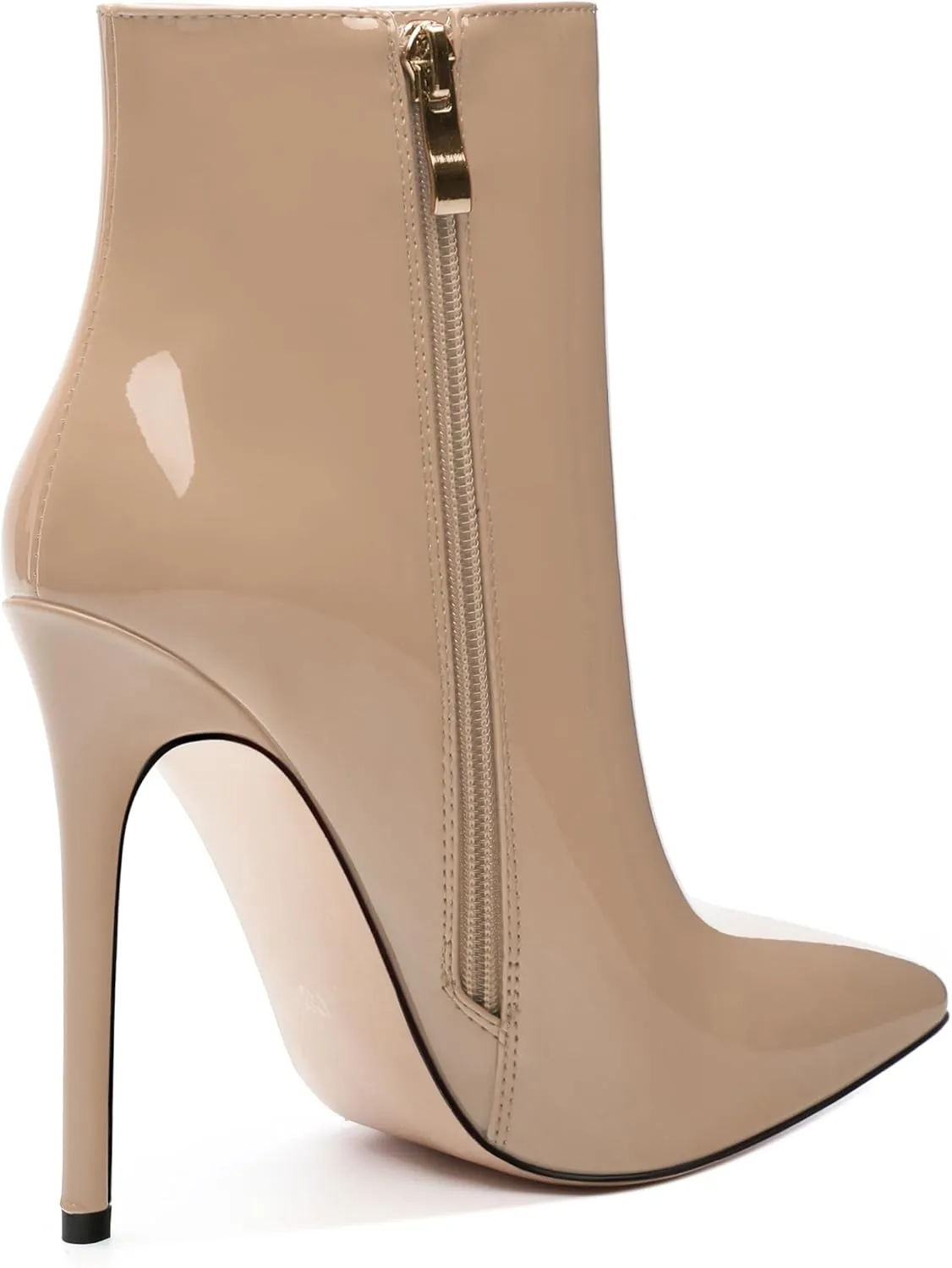 FOGEENA Ankle Boots for Women Pointed Toe Stiletto High Heel Patent Leather Side Zipper 4.7 Inch Short Booties Sexy Wedding Dating Work Fall Shoes