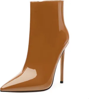 FOGEENA Ankle Boots for Women Pointed Toe Stiletto High Heel Patent Leather Side Zipper 4.7 Inch Short Booties Sexy Wedding Dating Work Fall Shoes