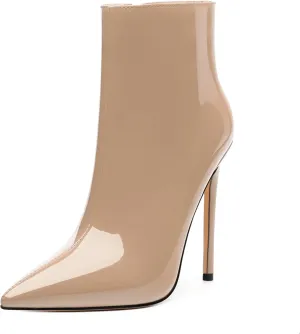 FOGEENA Ankle Boots for Women Pointed Toe Stiletto High Heel Patent Leather Side Zipper 4.7 Inch Short Booties Sexy Wedding Dating Work Fall Shoes