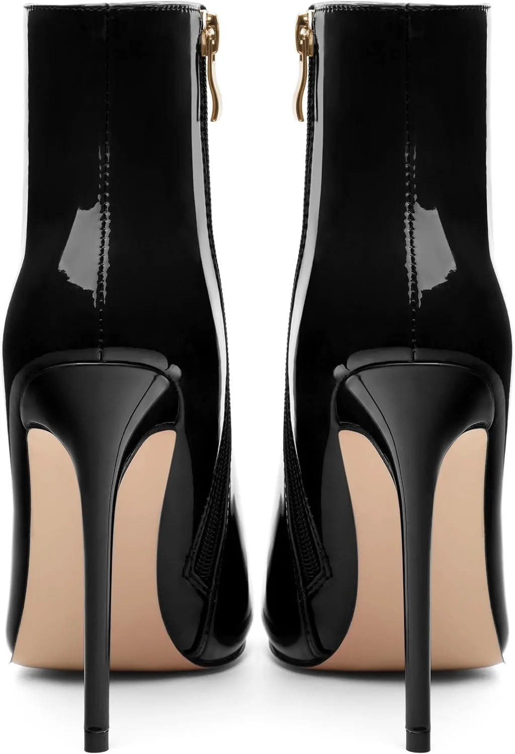 FOGEENA Ankle Boots for Women Pointed Toe Stiletto High Heel Patent Leather Side Zipper 4.7 Inch Short Booties Sexy Wedding Dating Work Fall Shoes