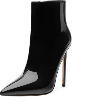 FOGEENA Ankle Boots for Women Pointed Toe Stiletto High Heel Patent Leather Side Zipper 4.7 Inch Short Booties Sexy Wedding Dating Work Fall Shoes
