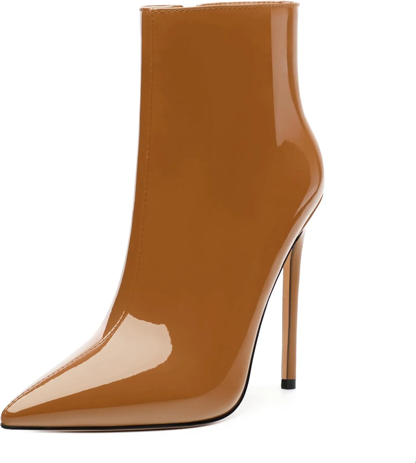 FOGEENA Ankle Boots for Women Pointed Toe Stiletto High Heel Patent Leather Side Zipper 4.7 Inch Short Booties Sexy Wedding Dating Work Fall Shoes