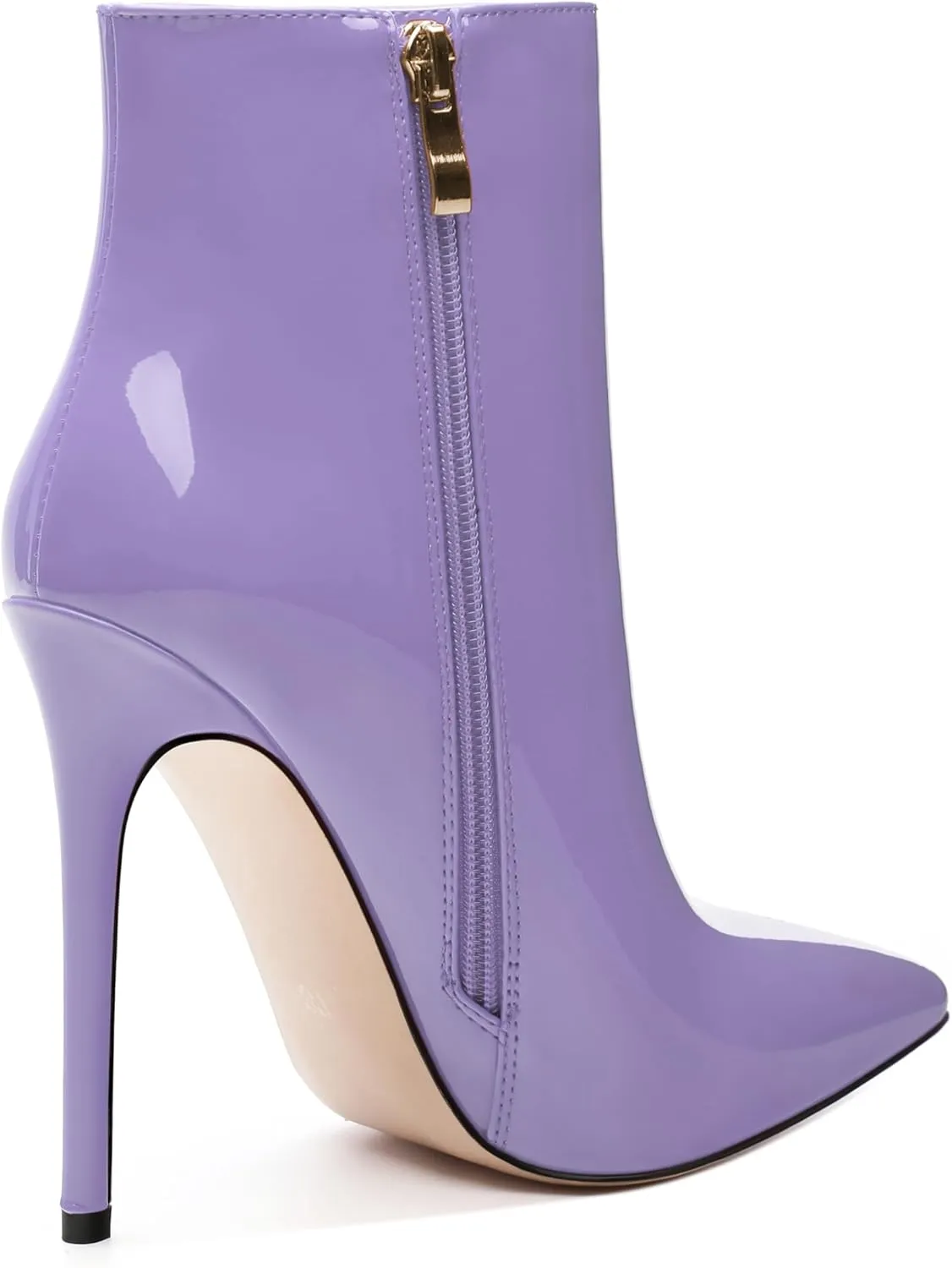 FOGEENA Ankle Boots for Women Pointed Toe Stiletto High Heel Patent Leather Side Zipper 4.7 Inch Short Booties Sexy Wedding Dating Work Fall Shoes