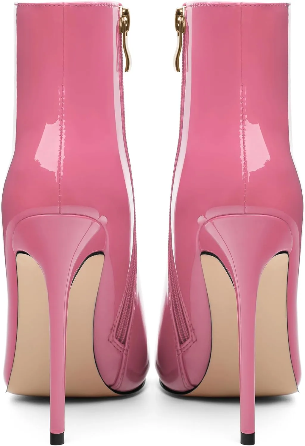 FOGEENA Ankle Boots for Women Pointed Toe Stiletto High Heel Patent Leather Side Zipper 4.7 Inch Short Booties Sexy Wedding Dating Work Fall Shoes