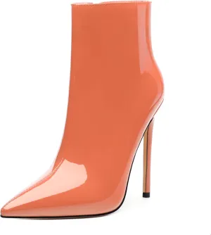 FOGEENA Ankle Boots for Women Pointed Toe Stiletto High Heel Patent Leather Side Zipper 4.7 Inch Short Booties Sexy Wedding Dating Work Fall Shoes