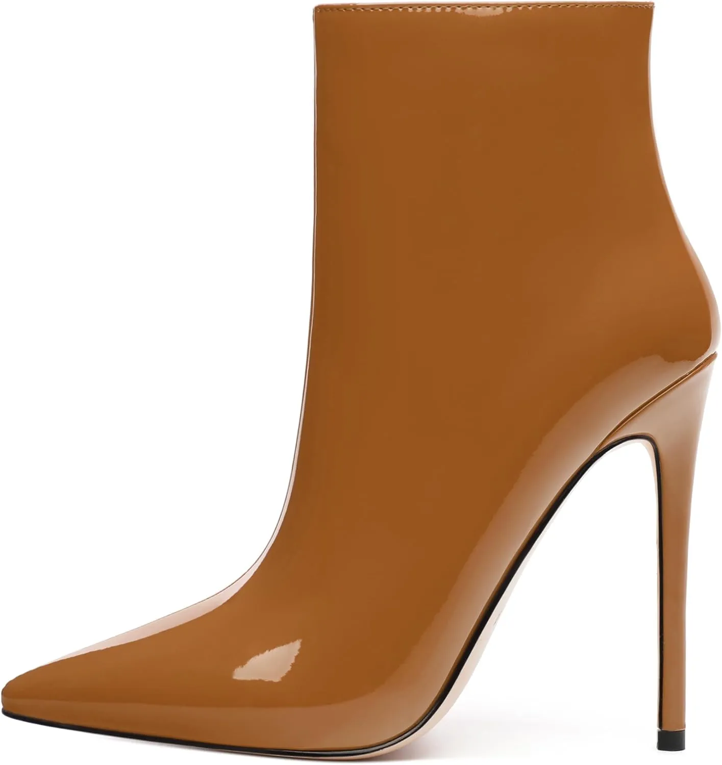 FOGEENA Ankle Boots for Women Pointed Toe Stiletto High Heel Patent Leather Side Zipper 4.7 Inch Short Booties Sexy Wedding Dating Work Fall Shoes