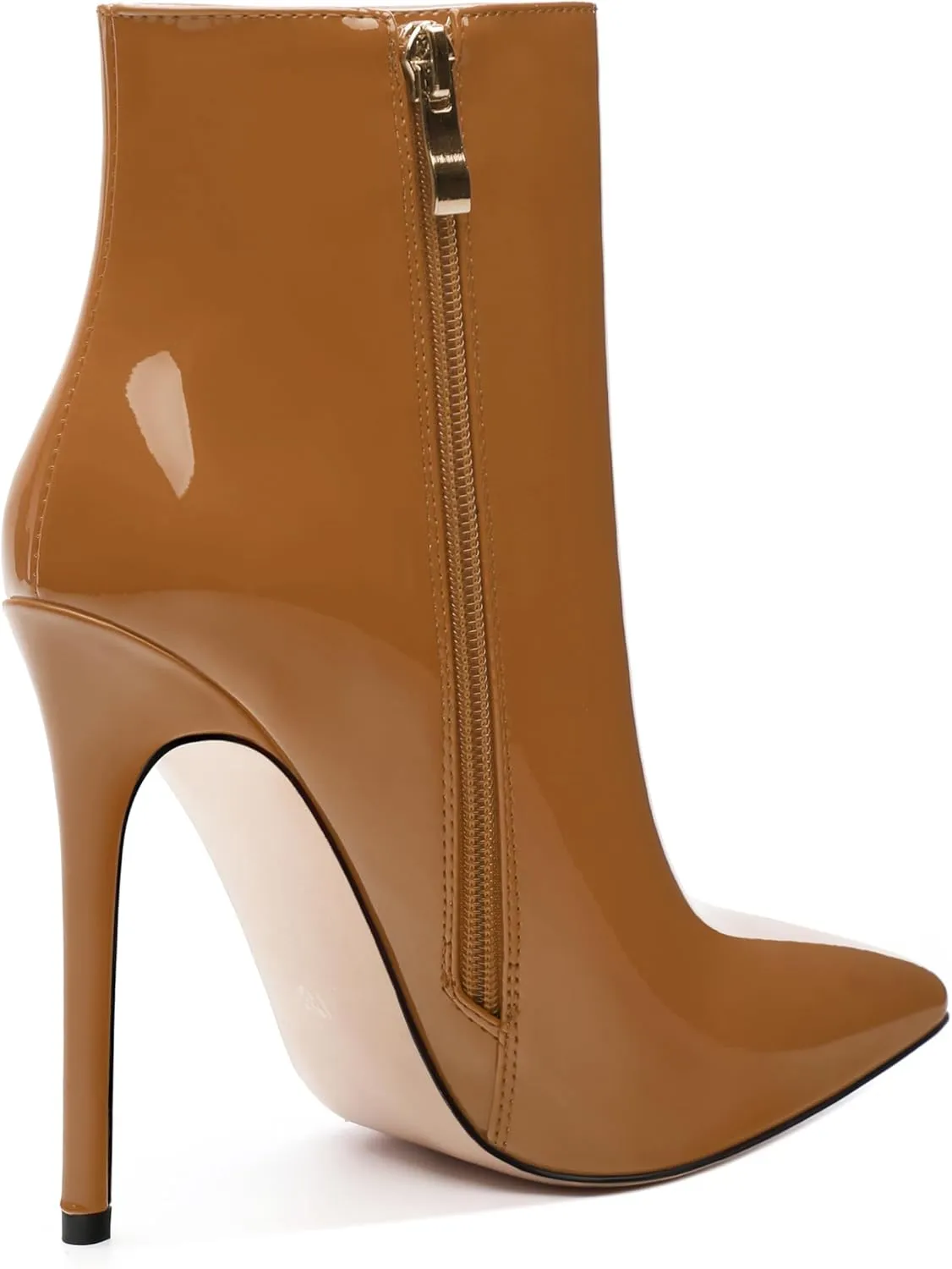 FOGEENA Ankle Boots for Women Pointed Toe Stiletto High Heel Patent Leather Side Zipper 4.7 Inch Short Booties Sexy Wedding Dating Work Fall Shoes