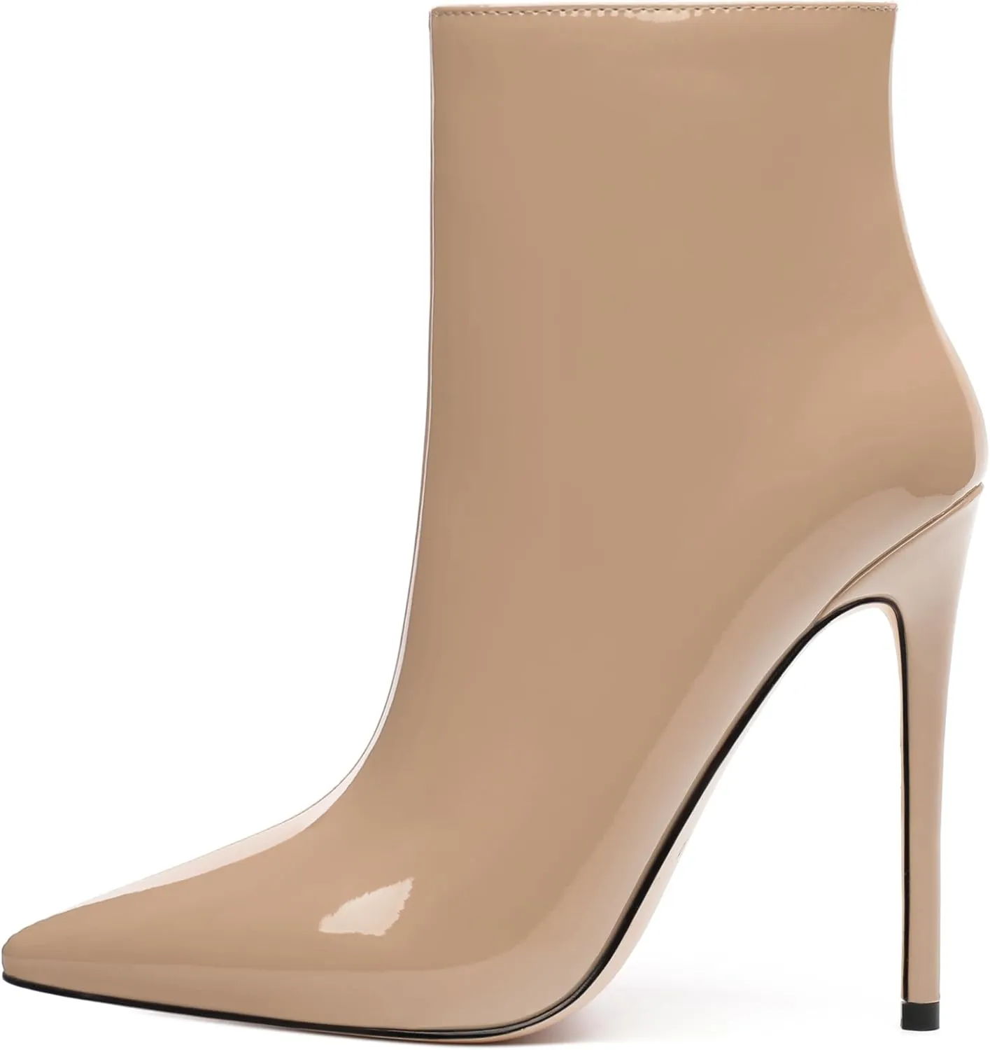 FOGEENA Ankle Boots for Women Pointed Toe Stiletto High Heel Patent Leather Side Zipper 4.7 Inch Short Booties Sexy Wedding Dating Work Fall Shoes