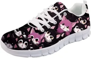 Forchrinse Happy Cat Tennis Sneakers Women's Cute Kitten Athletic Running Shoes Lightwegiht Gym Sport Walking Shoes