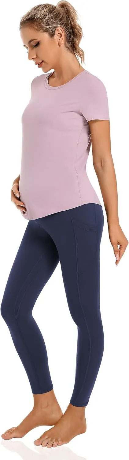 Foucome Women's Maternity Fleece Lined Leggings with Pockets Over The Belly Pregnancy Winter Warm Workout Yoga Pants