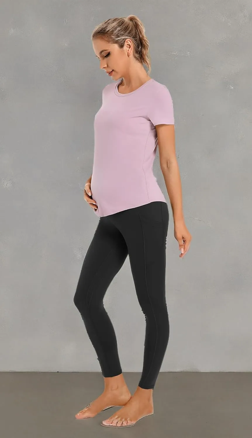 Foucome Women's Maternity Fleece Lined Leggings with Pockets Over The Belly Pregnancy Winter Warm Workout Yoga Pants