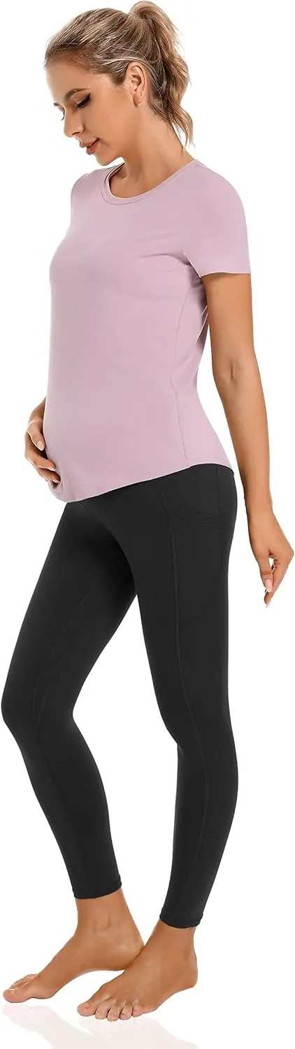 Foucome Women's Maternity Fleece Lined Leggings with Pockets Over The Belly Pregnancy Winter Warm Workout Yoga Pants