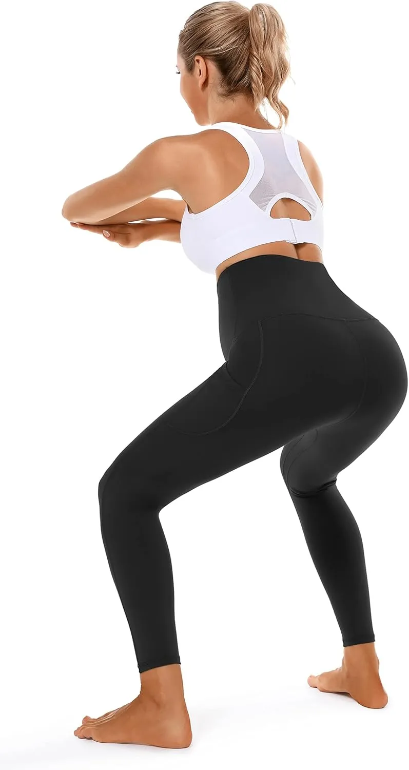 Foucome Women's Maternity Fleece Lined Leggings with Pockets Over The Belly Pregnancy Winter Warm Workout Yoga Pants