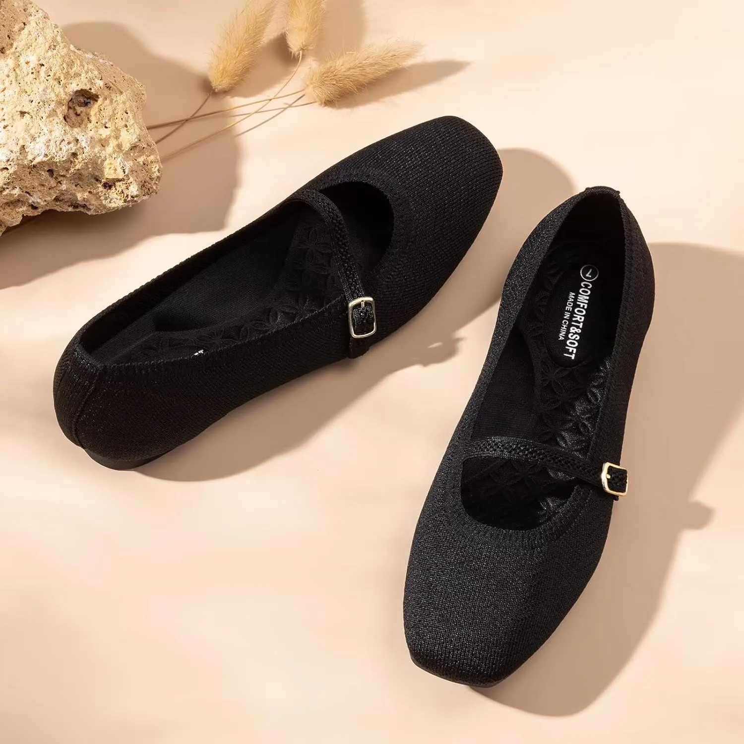 Frank Mully Mary Jane Women Flat Shoes Slip on Square-Toe Washable Shoes Comfortable for Dressy and Work with Ankle Strap