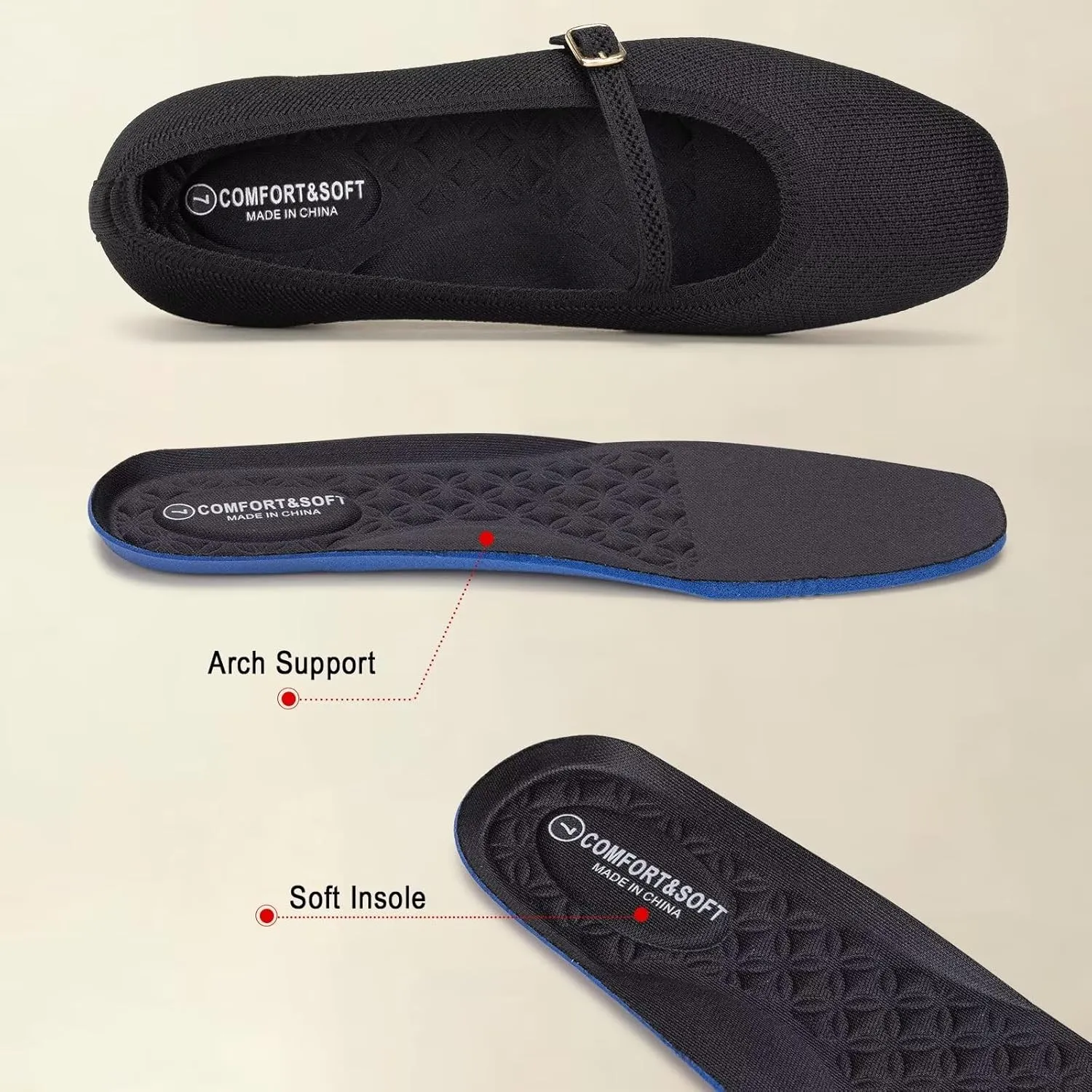 Frank Mully Mary Jane Women Flat Shoes Slip on Square-Toe Washable Shoes Comfortable for Dressy and Work with Ankle Strap