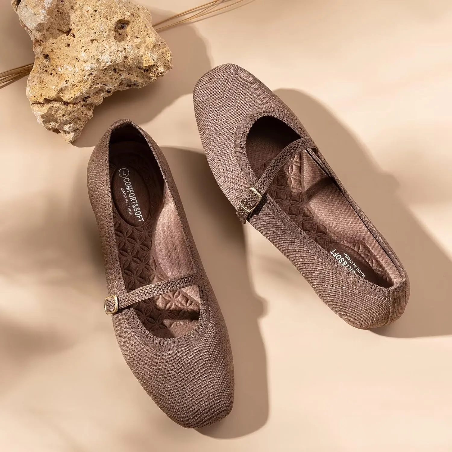 Frank Mully Mary Jane Women Flat Shoes Slip on Square-Toe Washable Shoes Comfortable for Dressy and Work with Ankle Strap