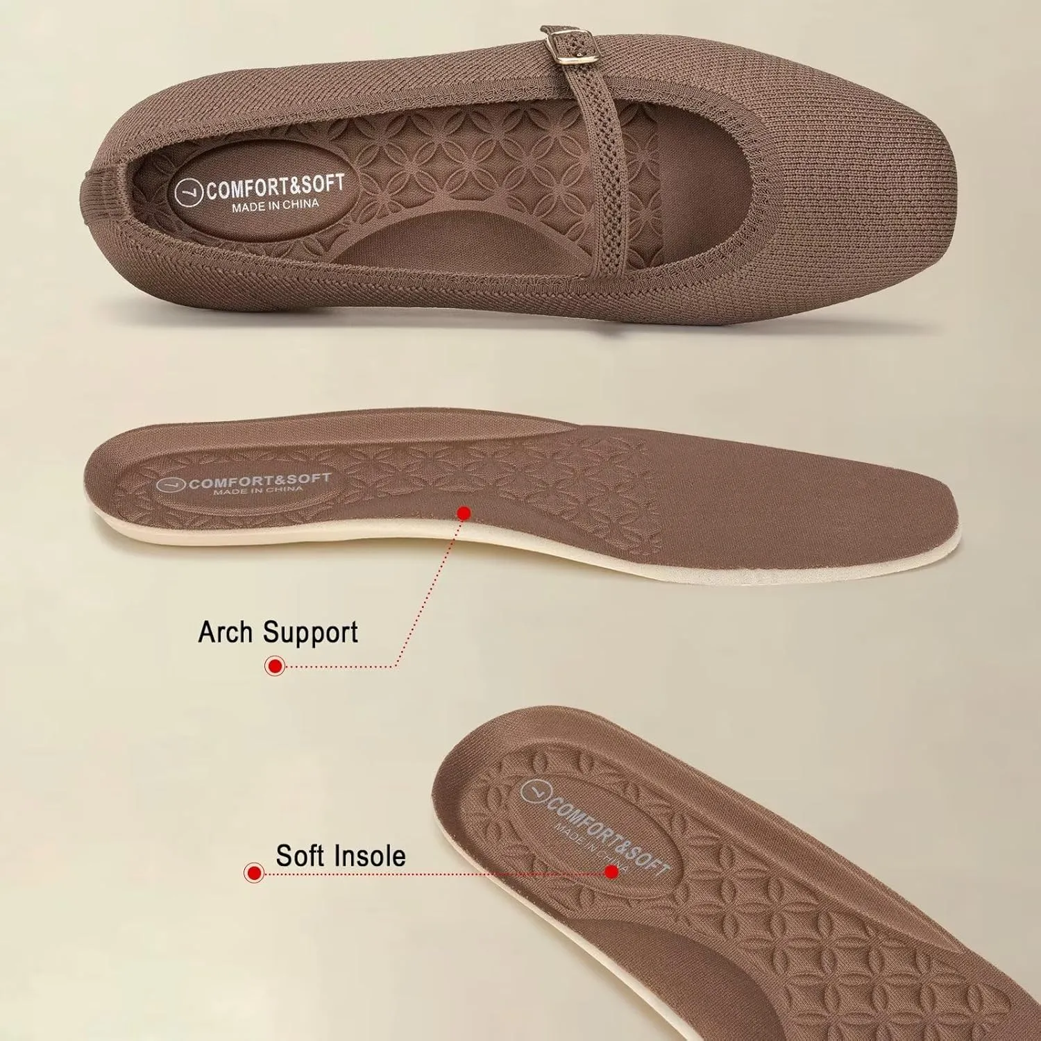 Frank Mully Mary Jane Women Flat Shoes Slip on Square-Toe Washable Shoes Comfortable for Dressy and Work with Ankle Strap