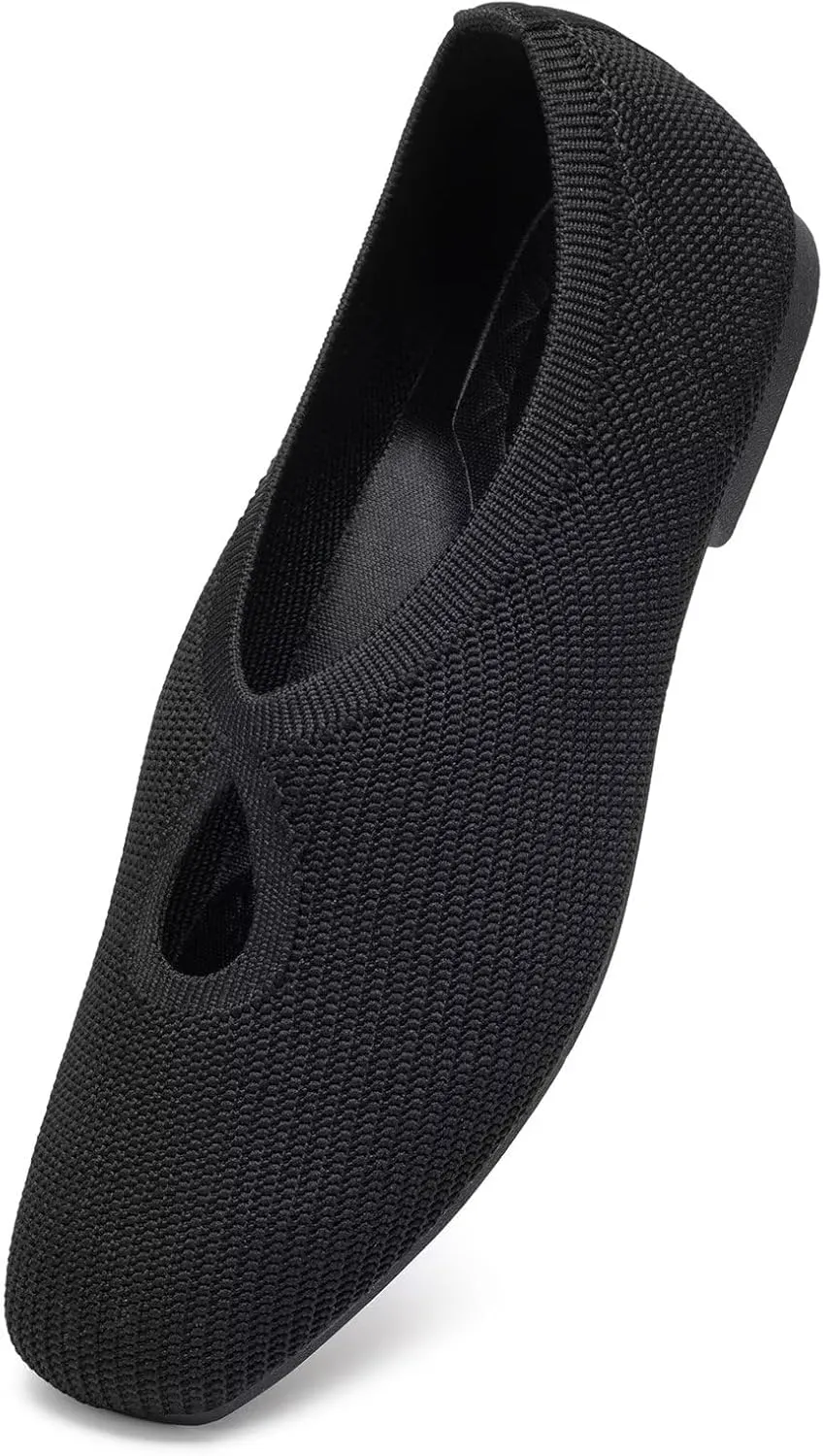 Frank Mully Women's Knit Flats Teardrop Upper Square-Toe Style Shoes Lightweight Flats for Women Comfortable Slip on Flats for Work Wedding Office