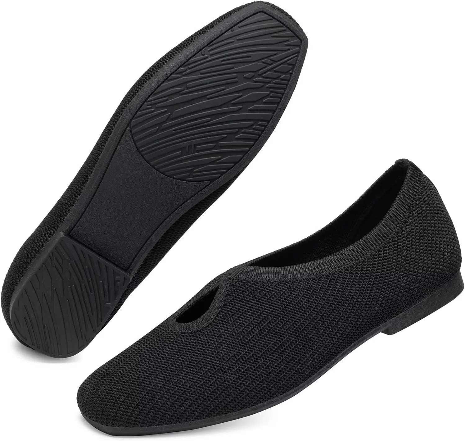 Frank Mully Women's Knit Flats Teardrop Upper Square-Toe Style Shoes Lightweight Flats for Women Comfortable Slip on Flats for Work Wedding Office