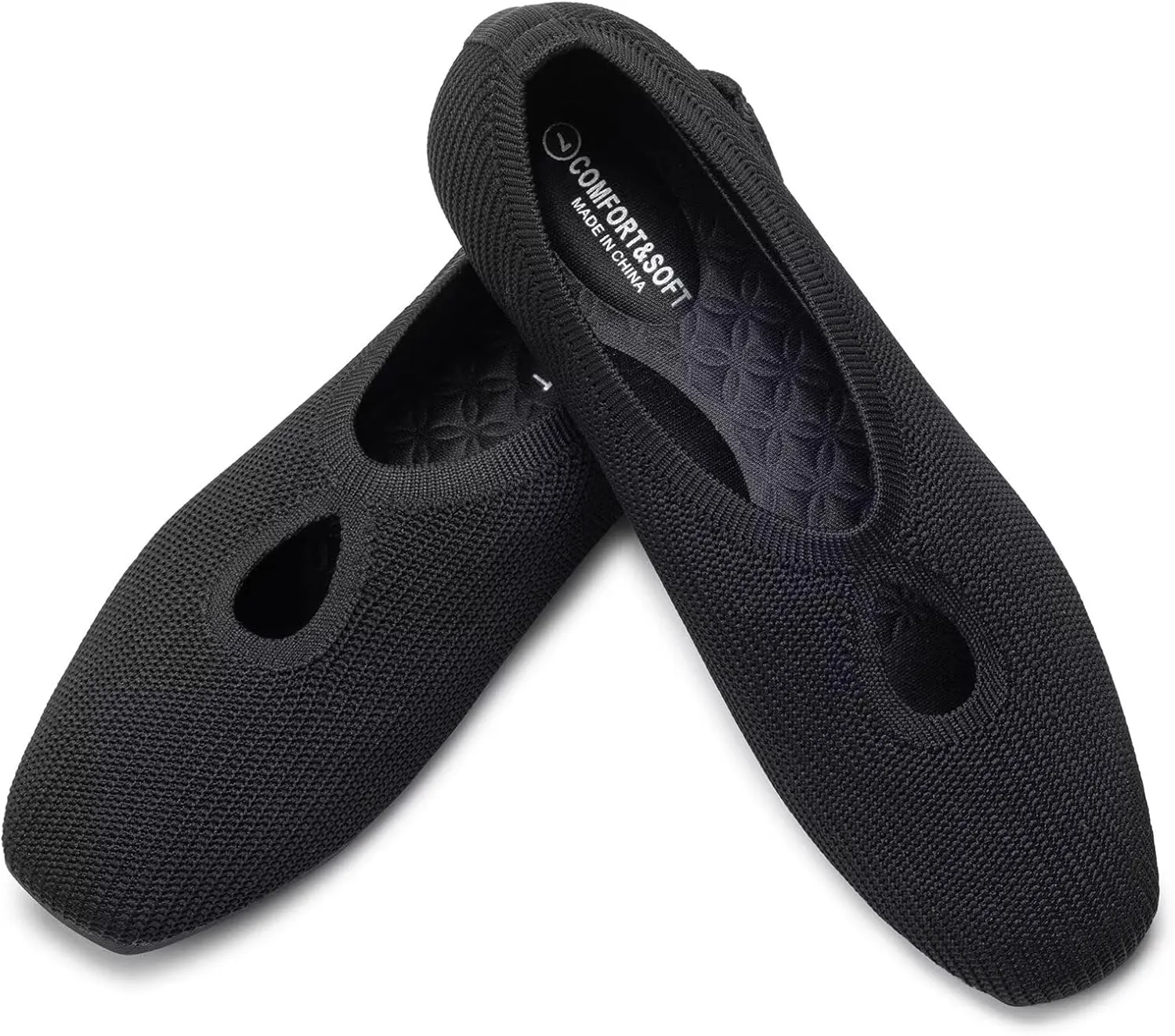 Frank Mully Women's Knit Flats Teardrop Upper Square-Toe Style Shoes Lightweight Flats for Women Comfortable Slip on Flats for Work Wedding Office