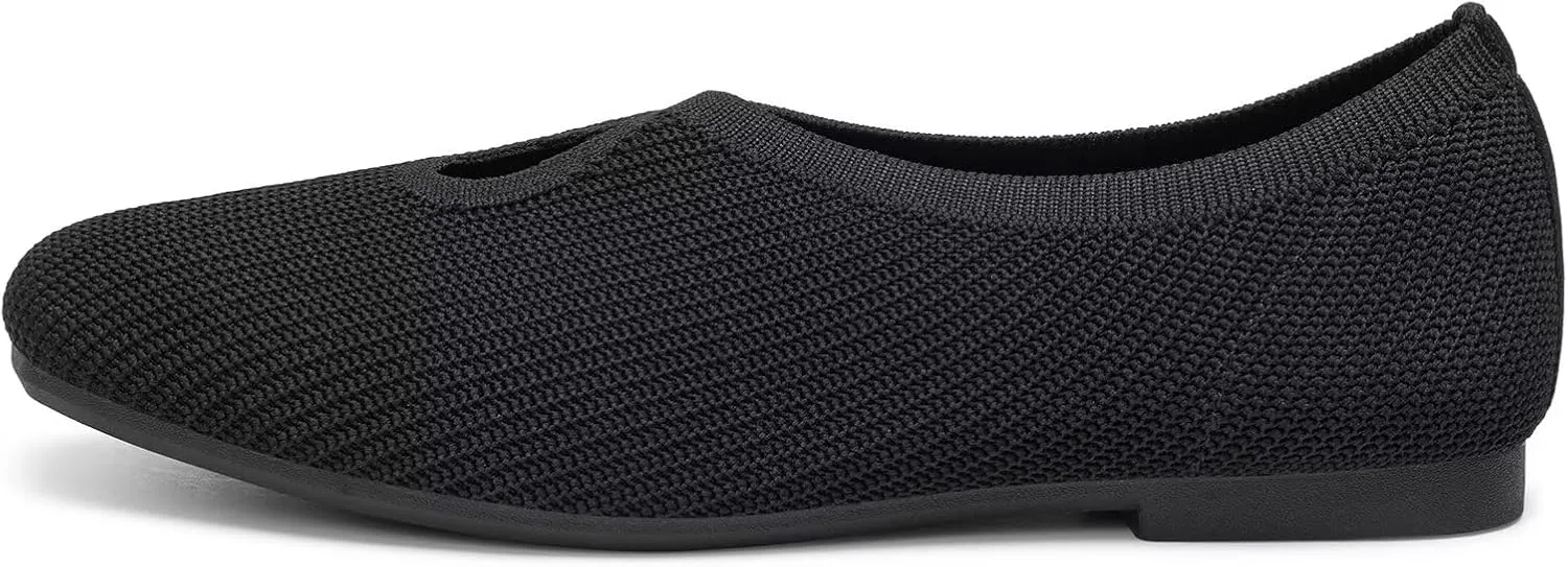 Frank Mully Women's Knit Flats Teardrop Upper Square-Toe Style Shoes Lightweight Flats for Women Comfortable Slip on Flats for Work Wedding Office