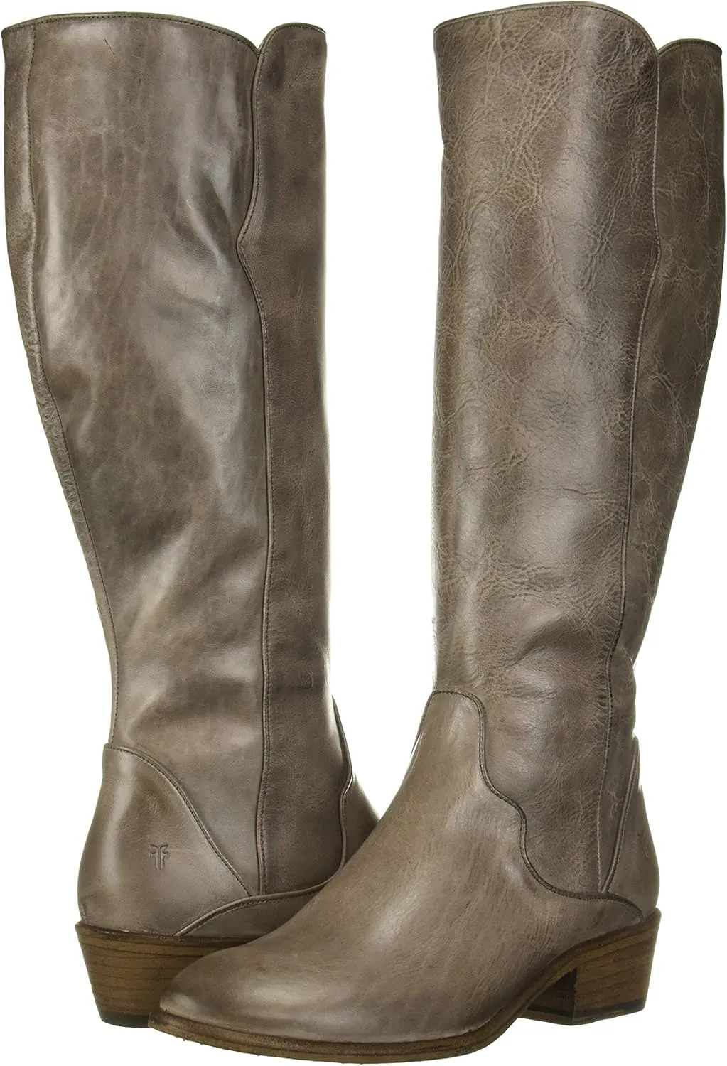 Frye Carson Piping Tall Boots for Women Made from Antiqued Pull-Up Leather with Western-Style Piping, Inside Zipper Closure, and Low Heel – 15" Shaft Height