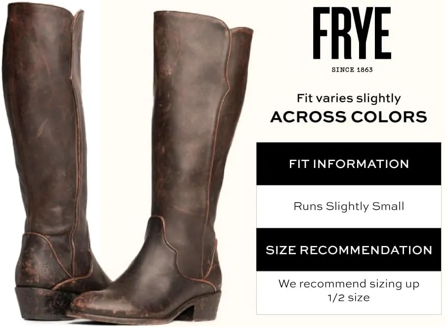 Frye Carson Piping Tall Boots for Women Made from Antiqued Pull-Up Leather with Western-Style Piping, Inside Zipper Closure, and Low Heel – 15" Shaft Height