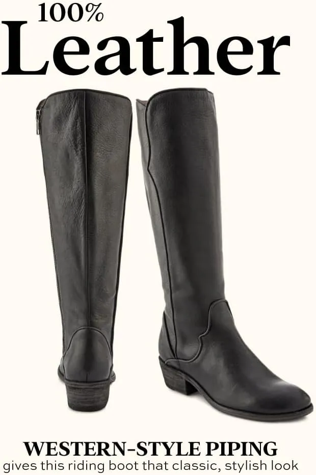 Frye Carson Piping Tall Boots for Women Made from Antiqued Pull-Up Leather with Western-Style Piping, Inside Zipper Closure, and Low Heel – 15" Shaft Height