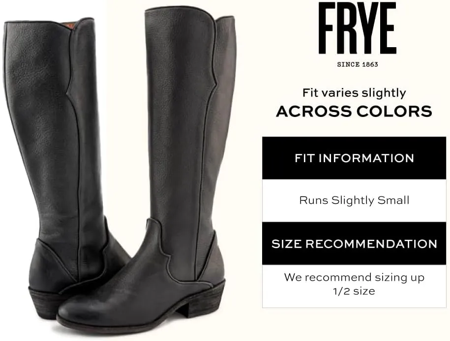 Frye Carson Piping Tall Boots for Women Made from Antiqued Pull-Up Leather with Western-Style Piping, Inside Zipper Closure, and Low Heel – 15" Shaft Height