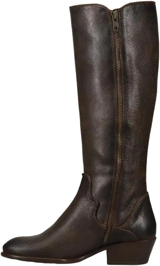 Frye Carson Piping Tall Boots for Women Made from Antiqued Pull-Up Leather with Western-Style Piping, Inside Zipper Closure, and Low Heel – 15" Shaft Height