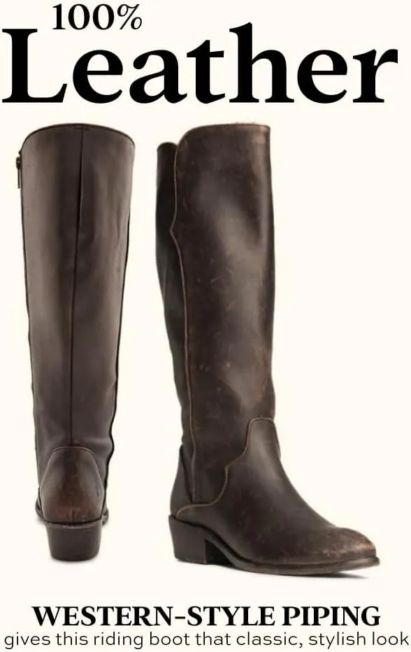 Frye Carson Piping Tall Boots for Women Made from Antiqued Pull-Up Leather with Western-Style Piping, Inside Zipper Closure, and Low Heel – 15" Shaft Height