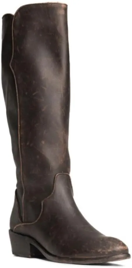 Frye Carson Piping Tall Boots for Women Made from Antiqued Pull-Up Leather with Western-Style Piping, Inside Zipper Closure, and Low Heel – 15" Shaft Height