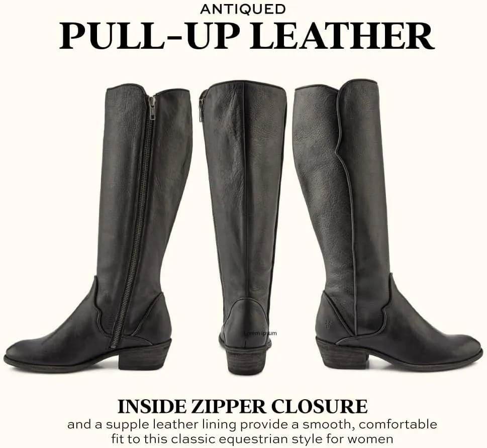 Frye Carson Piping Tall Boots for Women Made from Antiqued Pull-Up Leather with Western-Style Piping, Inside Zipper Closure, and Low Heel – 15" Shaft Height