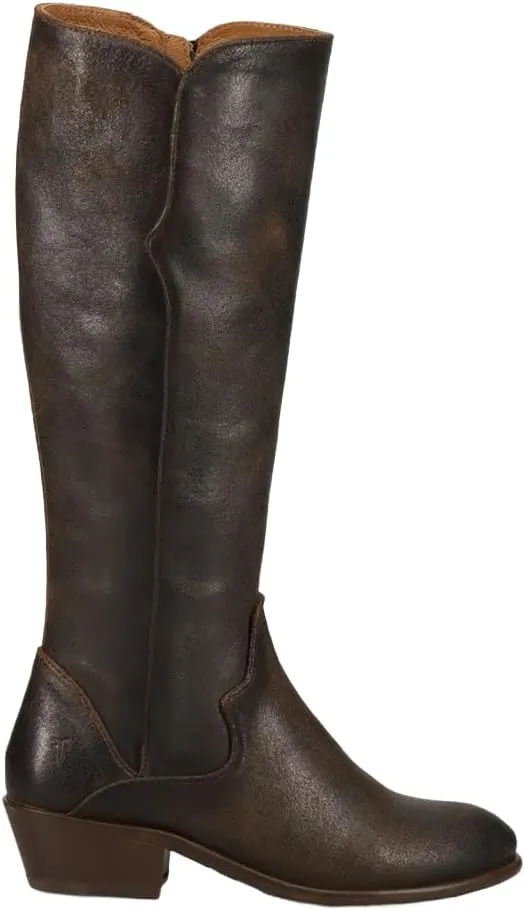 Frye Carson Piping Tall Boots for Women Made from Antiqued Pull-Up Leather with Western-Style Piping, Inside Zipper Closure, and Low Heel – 15" Shaft Height