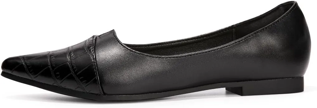 FUNKYMONKEY Black Flats Shoes for Women, Comfort Pointed Toe Slip On Work Shoes