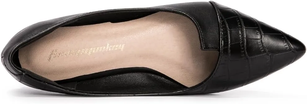 FUNKYMONKEY Black Flats Shoes for Women, Comfort Pointed Toe Slip On Work Shoes