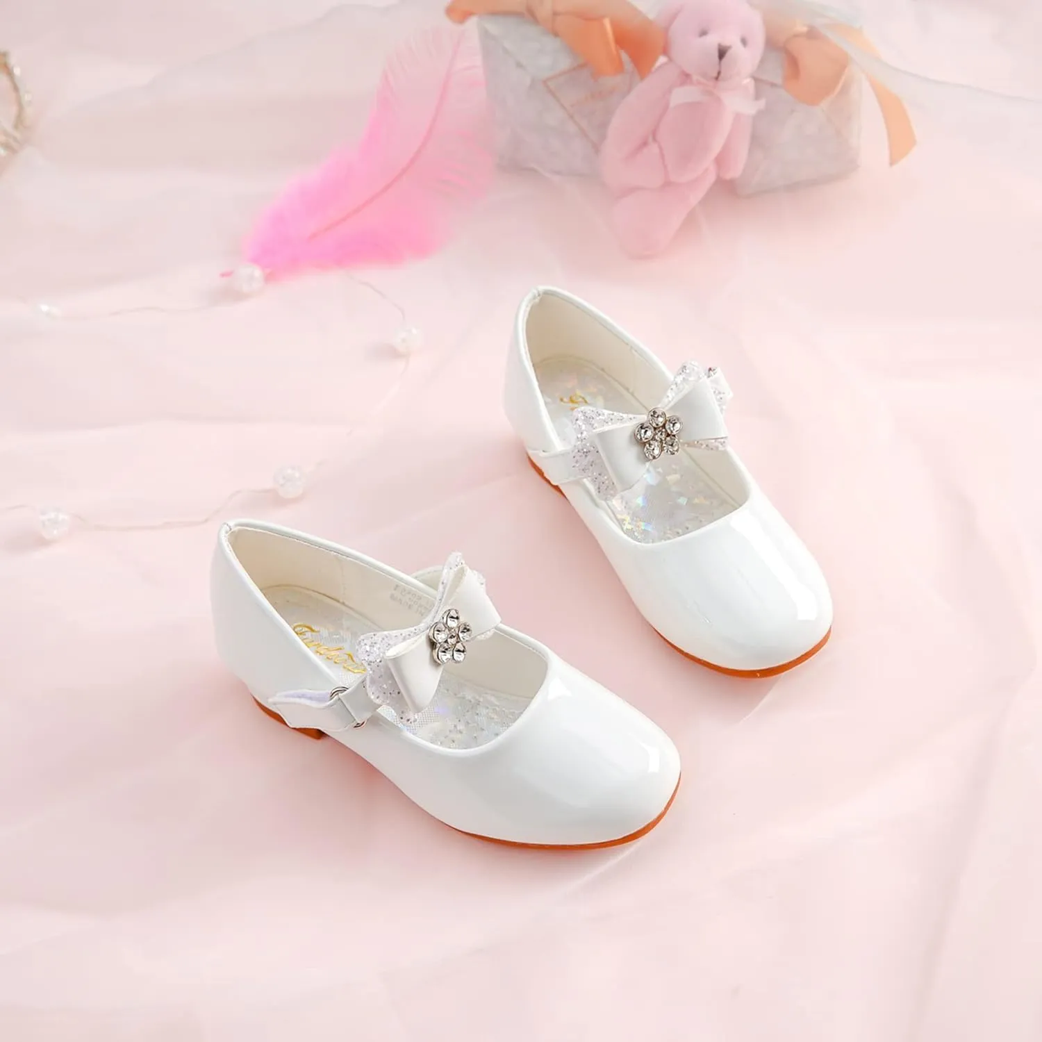 Furdeour Toddler Girls Mary Janes Shoes Low Heel Ballet Flats Wedding Party Dress Shoes for Kids