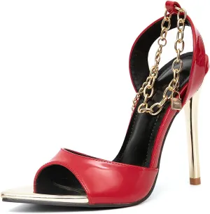 GATUXUS Women's Stilettos High Heels Sandals Metal Chain Ankle Strap Classic Pointed Toe Dress Sandals Shoes
