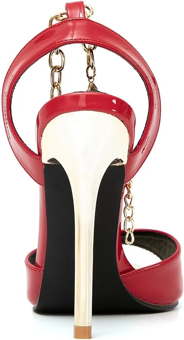 GATUXUS Women's Stilettos High Heels Sandals Metal Chain Ankle Strap Classic Pointed Toe Dress Sandals Shoes