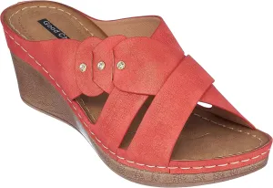 G.C. Shoes Dorty Wedge Sandals Memory Foam Footbed with Round open toe and Slip Resistant Sole