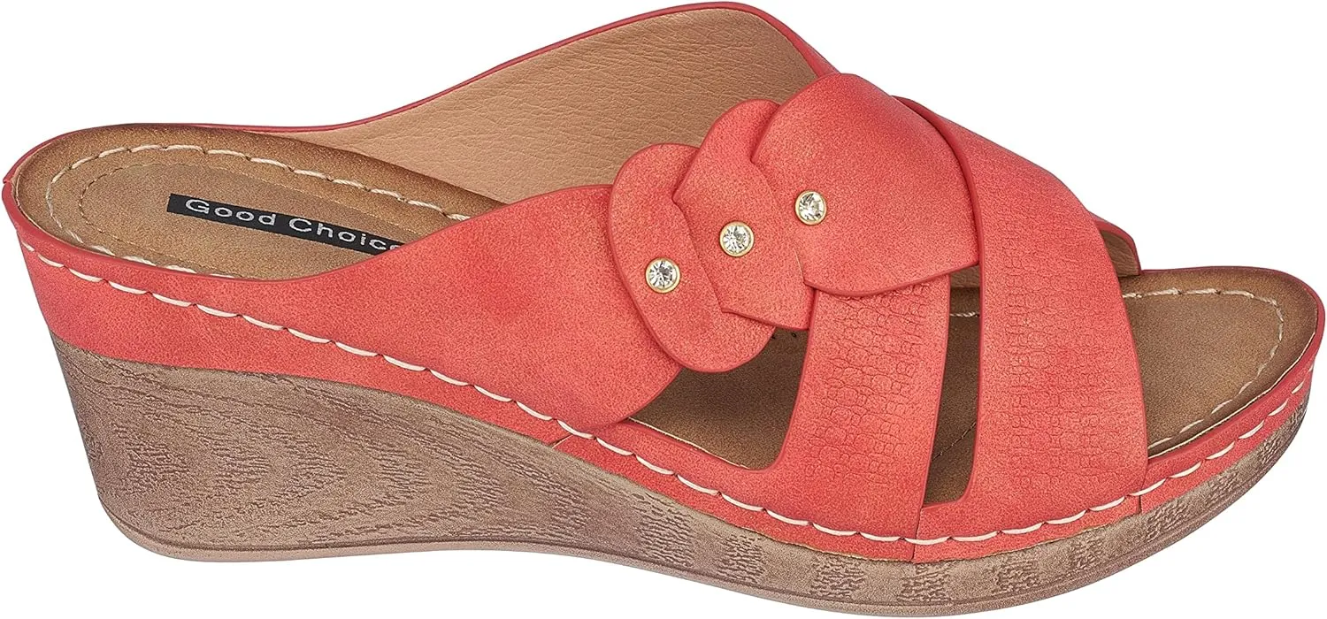 G.C. Shoes Dorty Wedge Sandals Memory Foam Footbed with Round open toe and Slip Resistant Sole