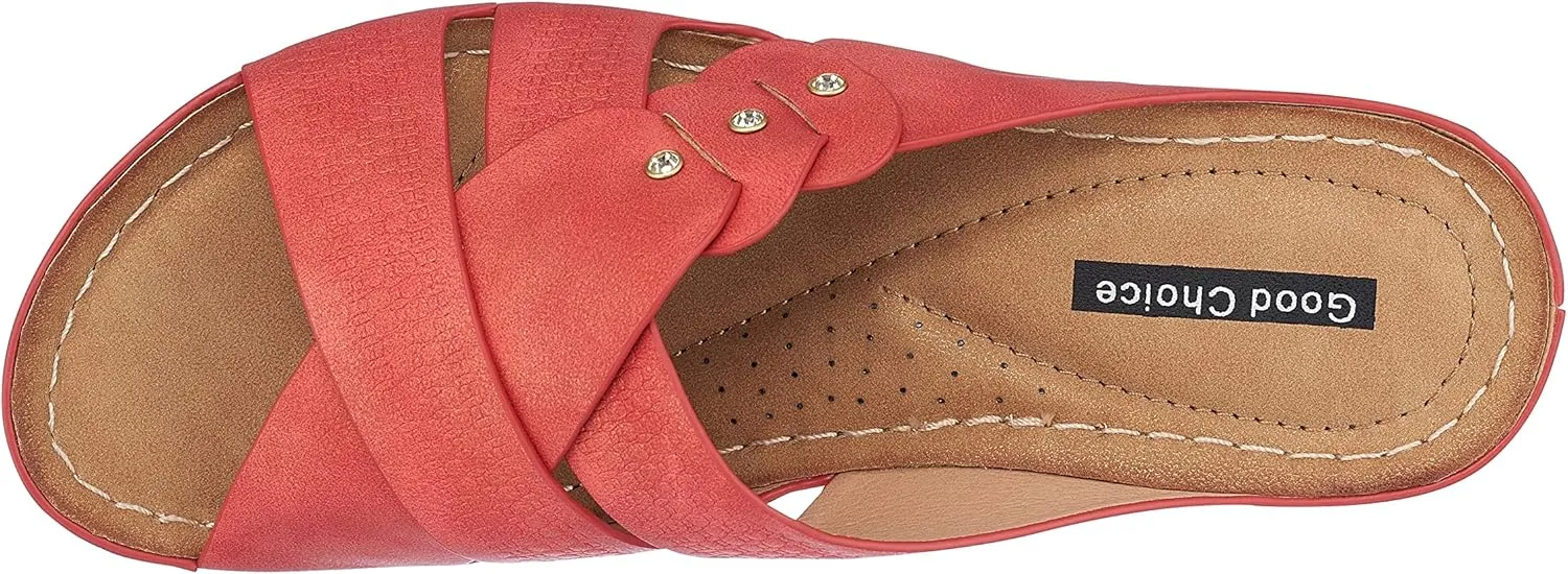 G.C. Shoes Dorty Wedge Sandals Memory Foam Footbed with Round open toe and Slip Resistant Sole