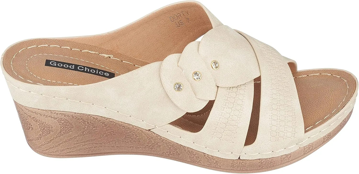 G.C. Shoes Dorty Wedge Sandals Memory Foam Footbed with Round open toe and Slip Resistant Sole