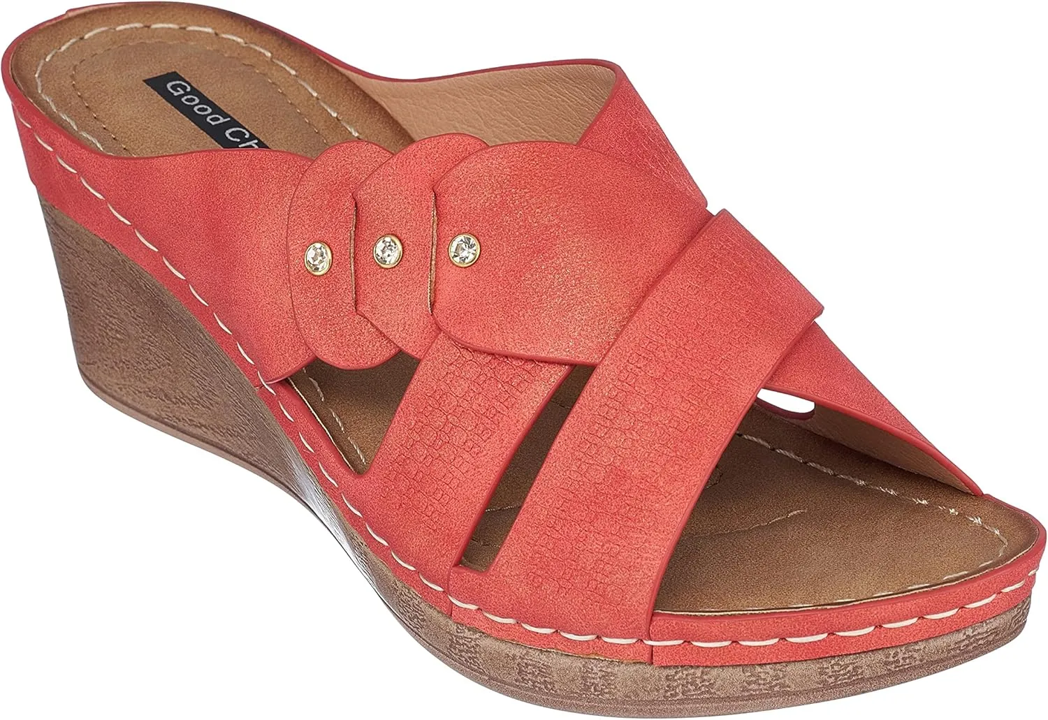 G.C. Shoes Dorty Wedge Sandals Memory Foam Footbed with Round open toe and Slip Resistant Sole