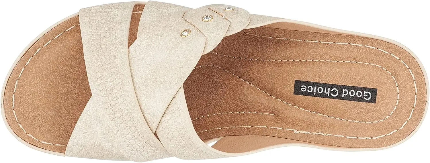 G.C. Shoes Dorty Wedge Sandals Memory Foam Footbed with Round open toe and Slip Resistant Sole
